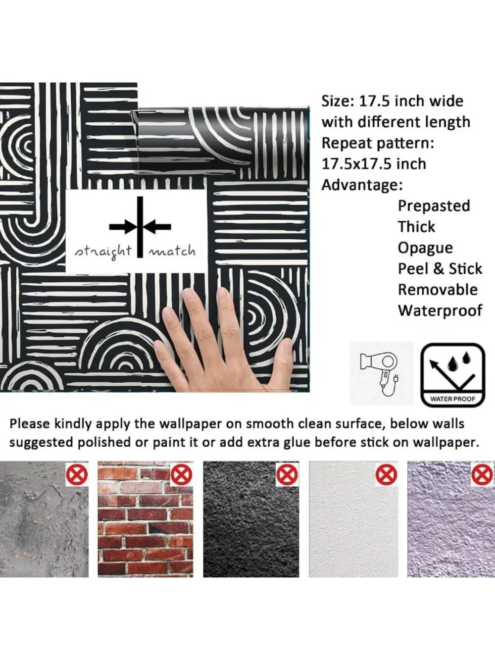 Modern Black and White Geometric Peel and Stick Wallpaper - Abstract Minimalist